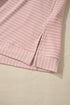 Pink Stripe Cowl Neck Side Slits Loose Fit Long Sleeve Top